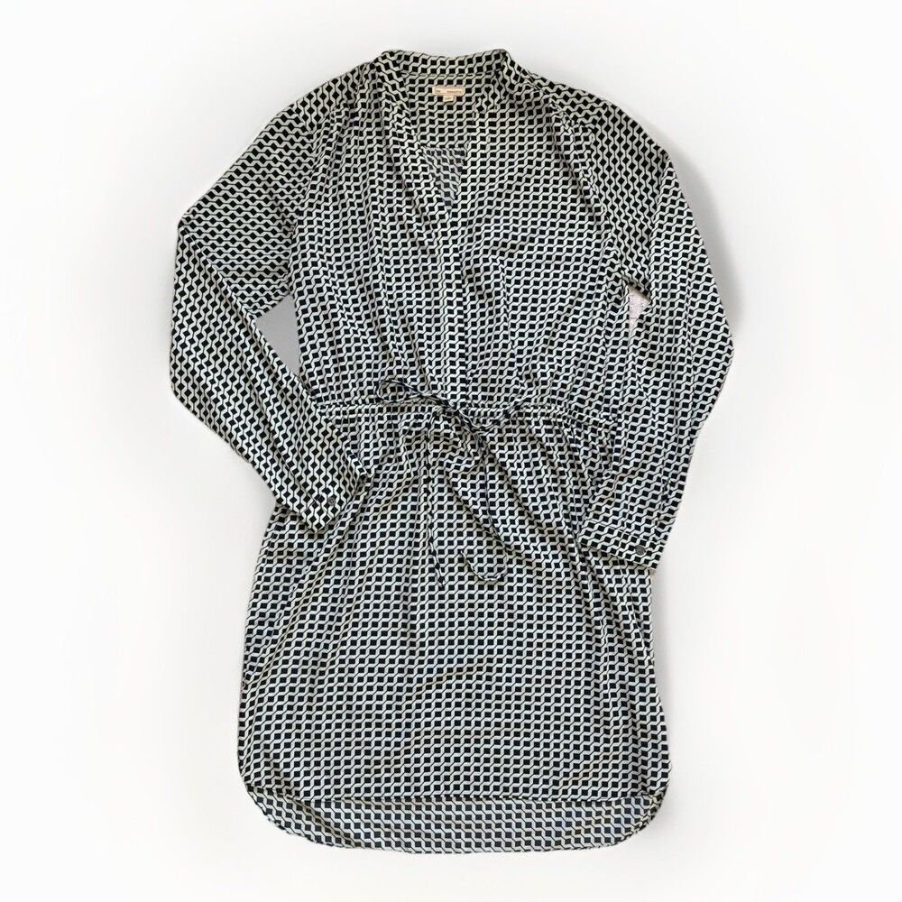 Gap long sleeve shirt dress size M mint & black geometric print drawstring waist